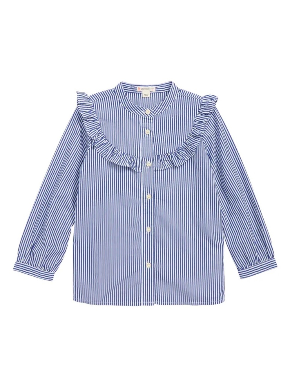 Crewcuts Blue and White Striped Ruffle Yoke Shirt